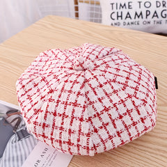 Plaid Pattern Beret Hat for Girls - Winter Decoration