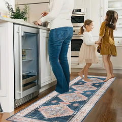 Geometric Pattern Washable Runner Rug Non Slip Vintage Print Rugs