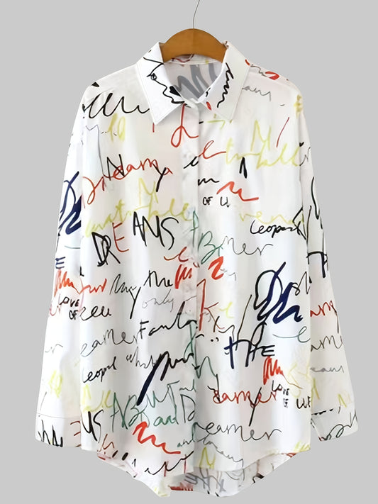  Graffiti Print Long Sleeve Button Up Shirt