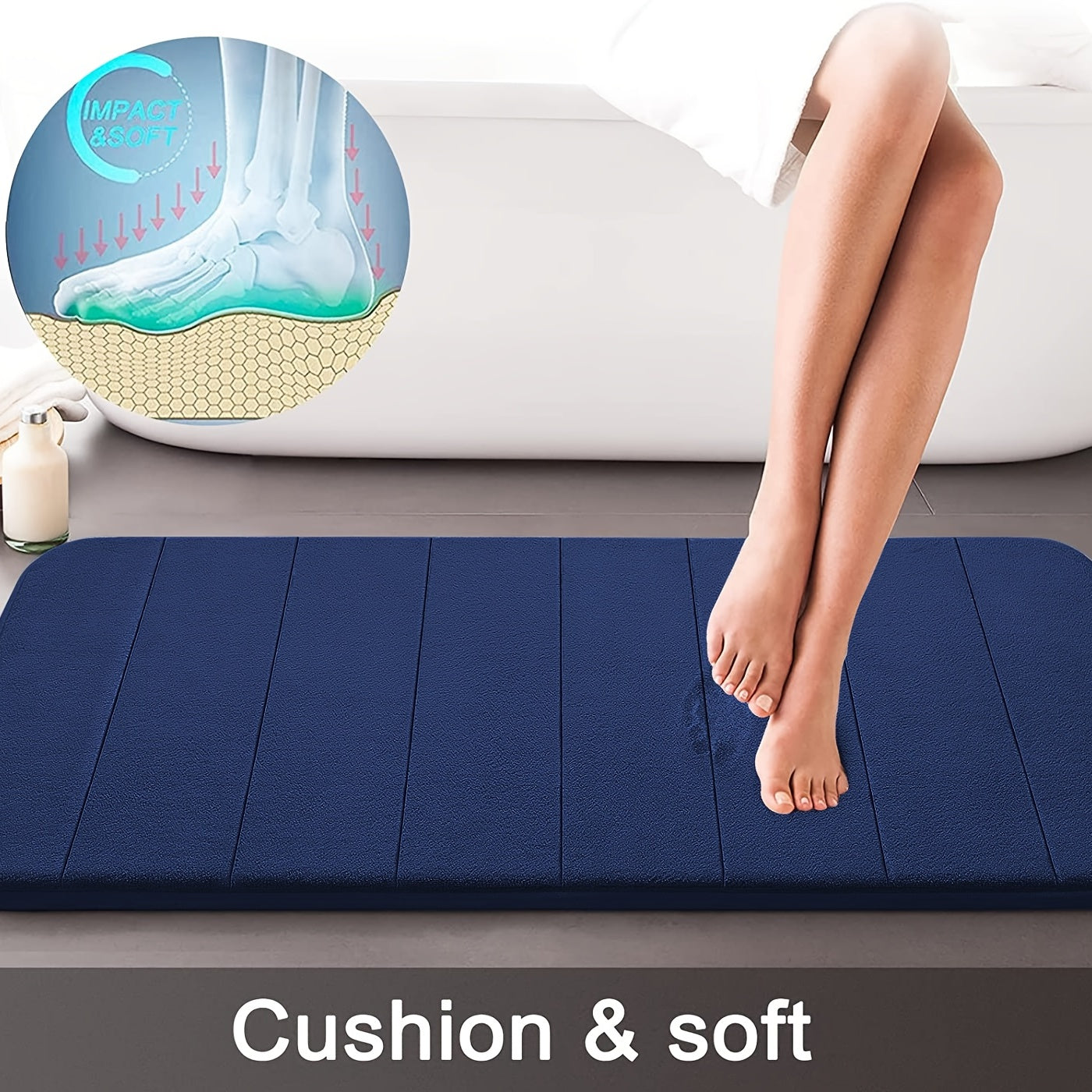 Thick Memory Foam Bath Rug Soft Absorbent Bath Mat Plush Velvet Navy