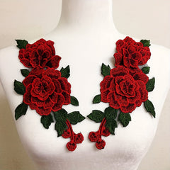 2pcs 3D Lace Flower Patches Stickers Colorful Embroidery Glass Gauze