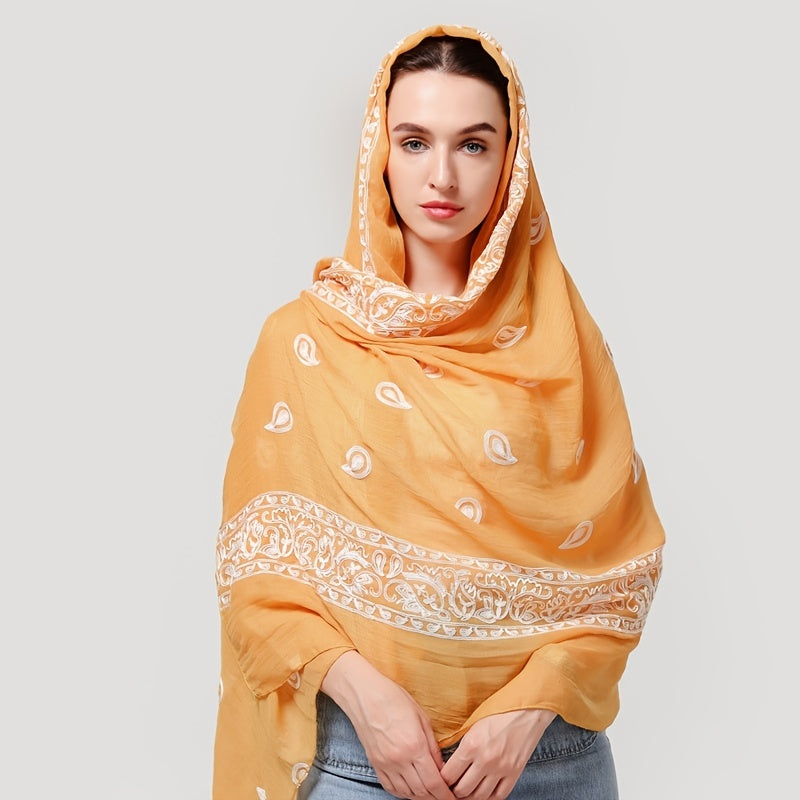 Embroidery Print Shawl Scarf Casual Thin Scarves Chiffon Hair Scarf