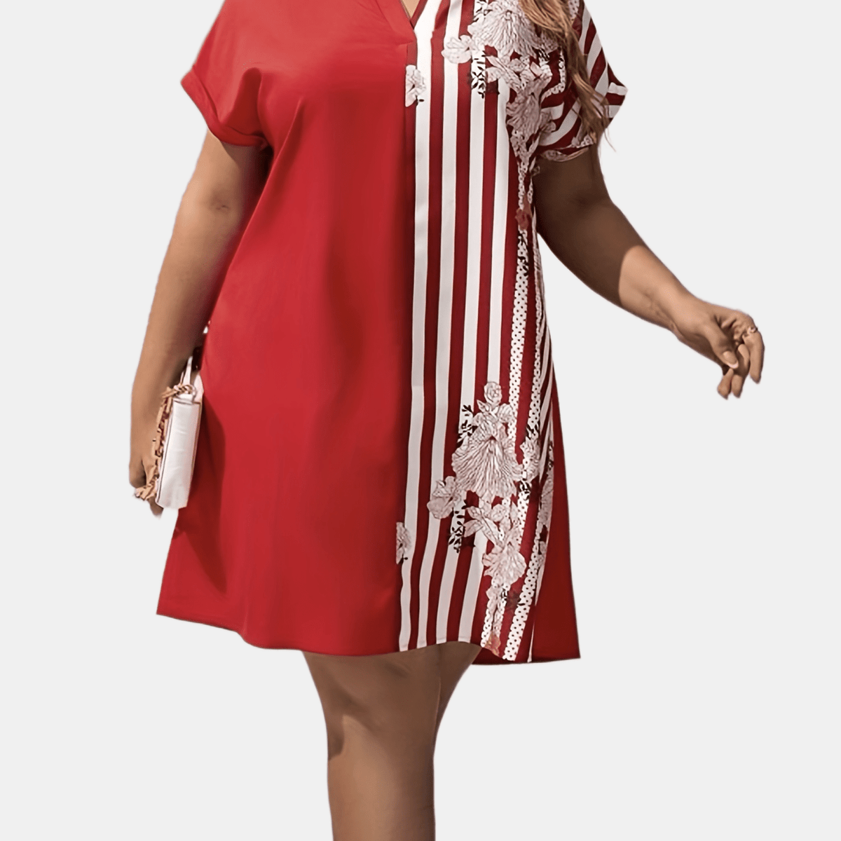  Women's Striped Floral Patchwork Dress