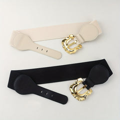 Geometric Wide Belt Elastic Vintage Waistband For Women