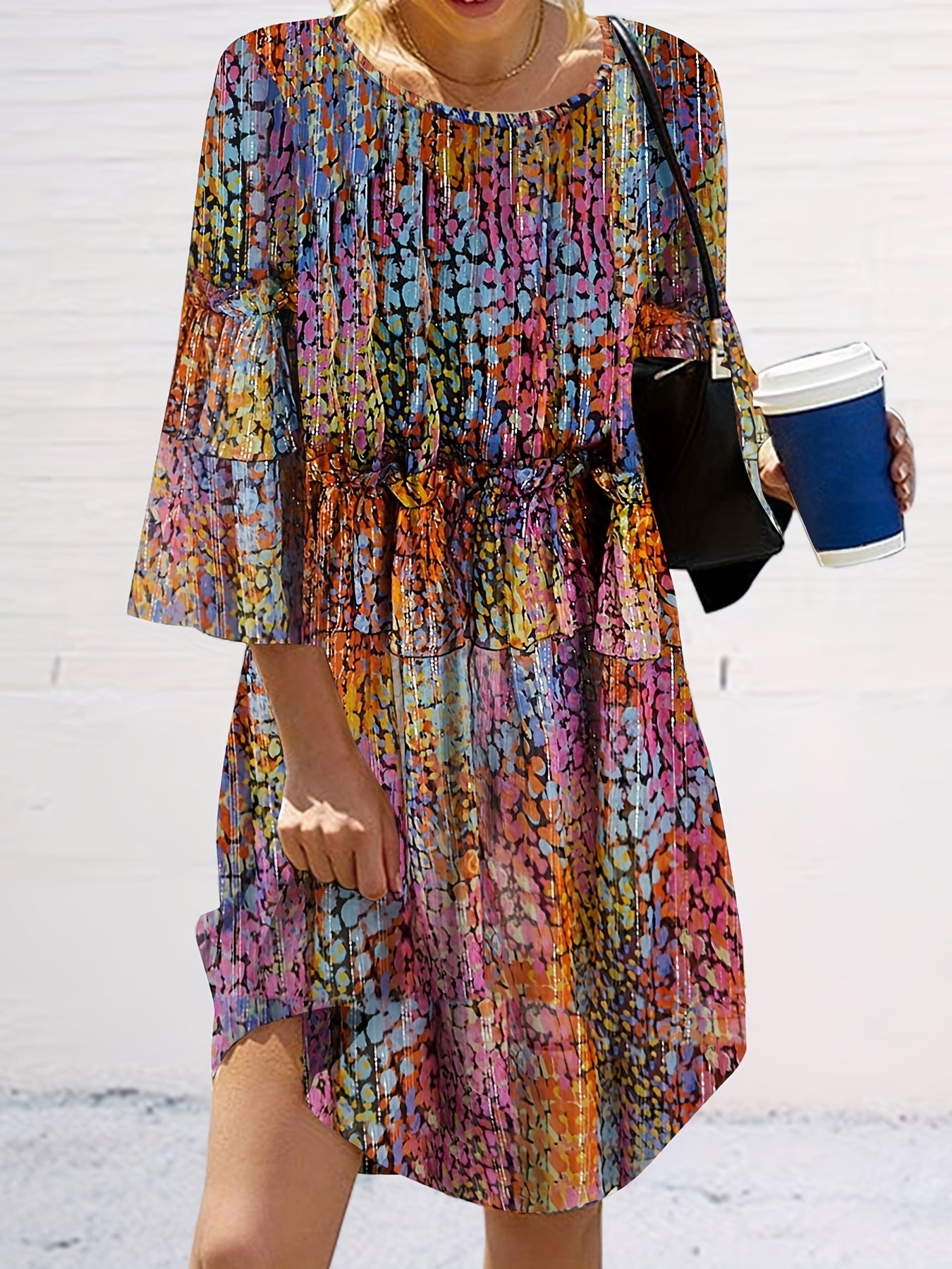  Casual Dress Women's Plus Painting Half Sleeve Round Neck Mini Tee Dre