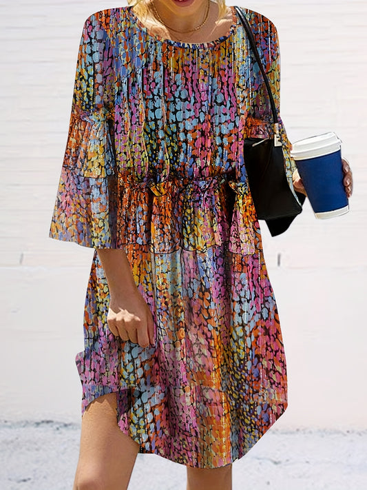  Casual Dress Women's Plus Painting Half Sleeve Round Neck Mini Tee Dre
