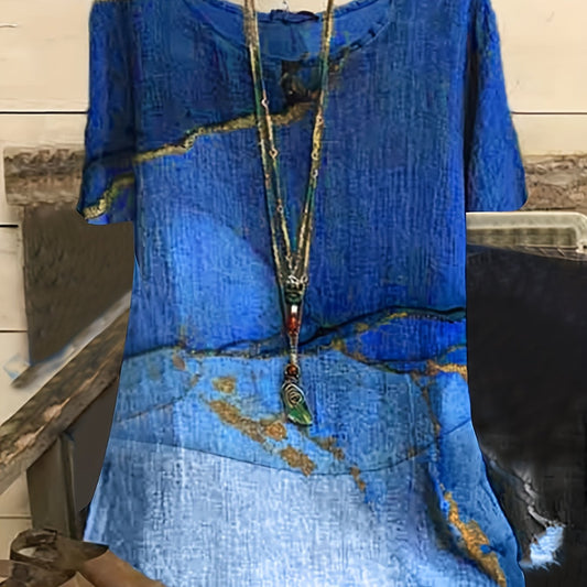  Casual Blouse Women's Plus Split Tie Dye Floral Print