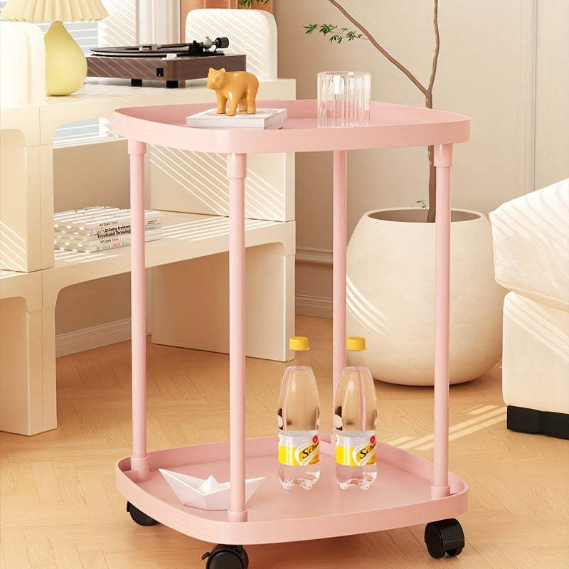 Mobile End Table With Wheels Double Layer Tray Table