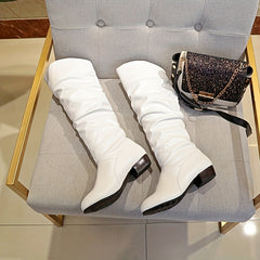 Women's Slouchy Mid Calf Boots Low Heeled Pull On Boots
