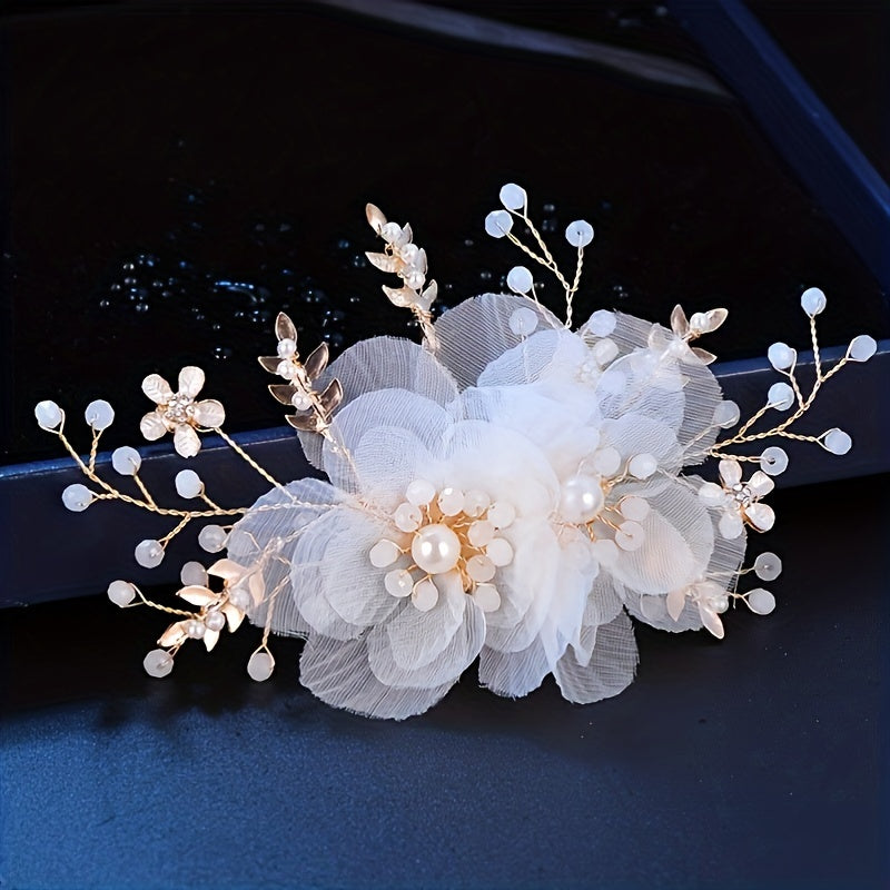 Girls Sweet Flowers Faux Pearl Hair Clips Hanfu Hair Accessories