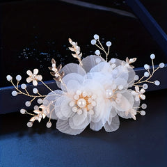 Girls Sweet Flowers Faux Pearl Hair Clips Hanfu Hair Accessories