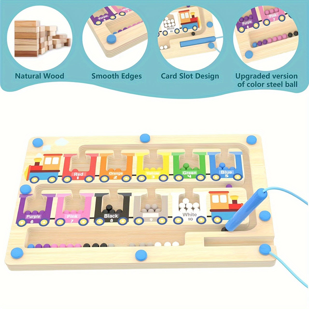 YIDIEMO Magnetic Number Maze Wooden Train Toy