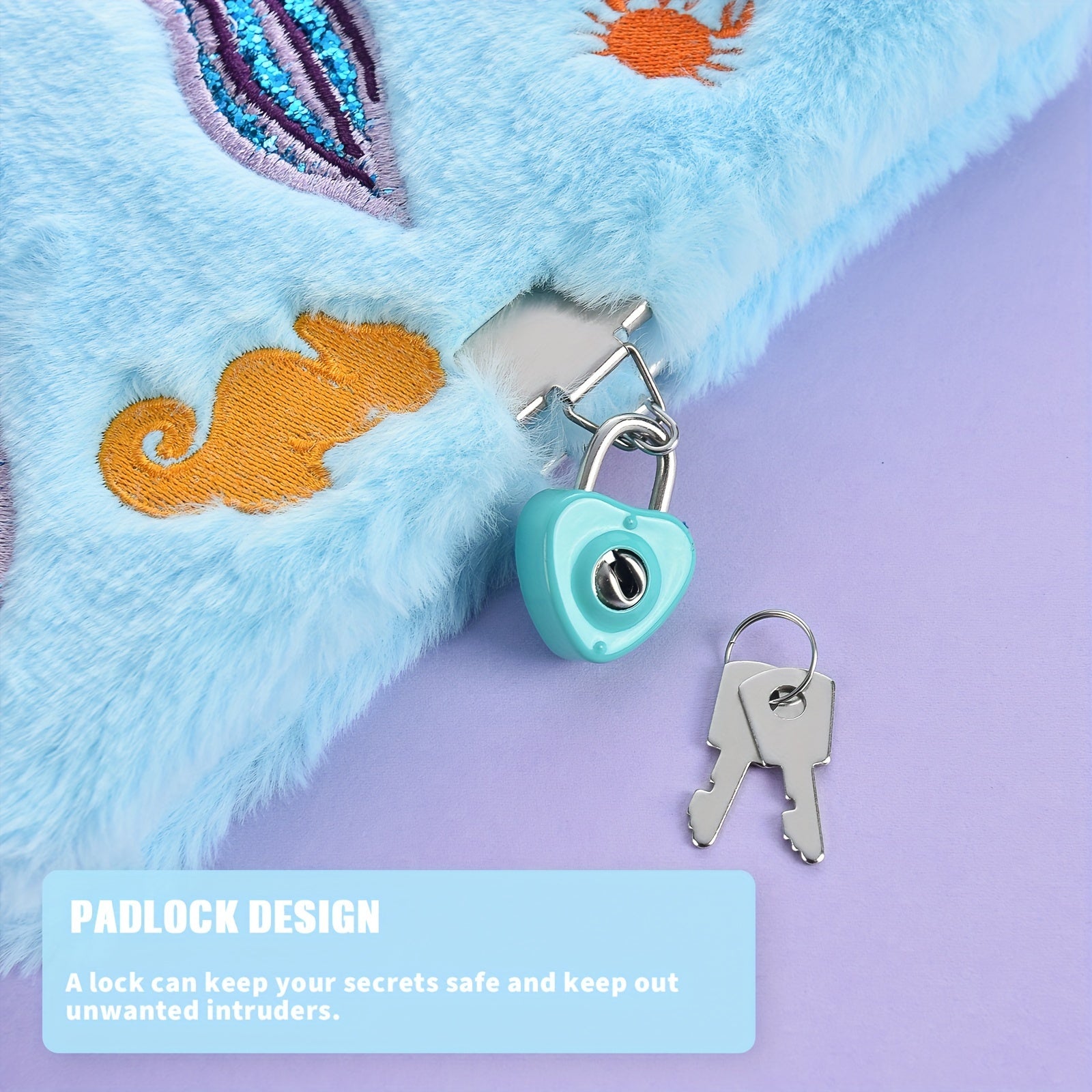 Mermaid Plush Sequin Notebook with Lock