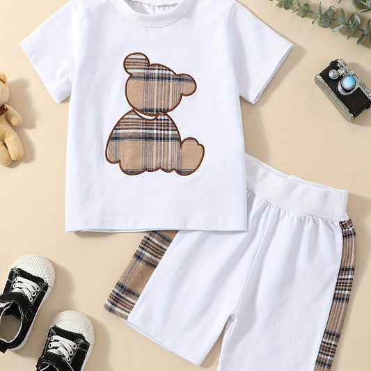 Baby Boys Cotton Plaid Bear Tee & Shorts Set for Spring Summer