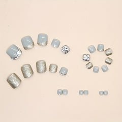 24pcs Rhinestone Press On Toenails Full Cover Acrylic Toenails