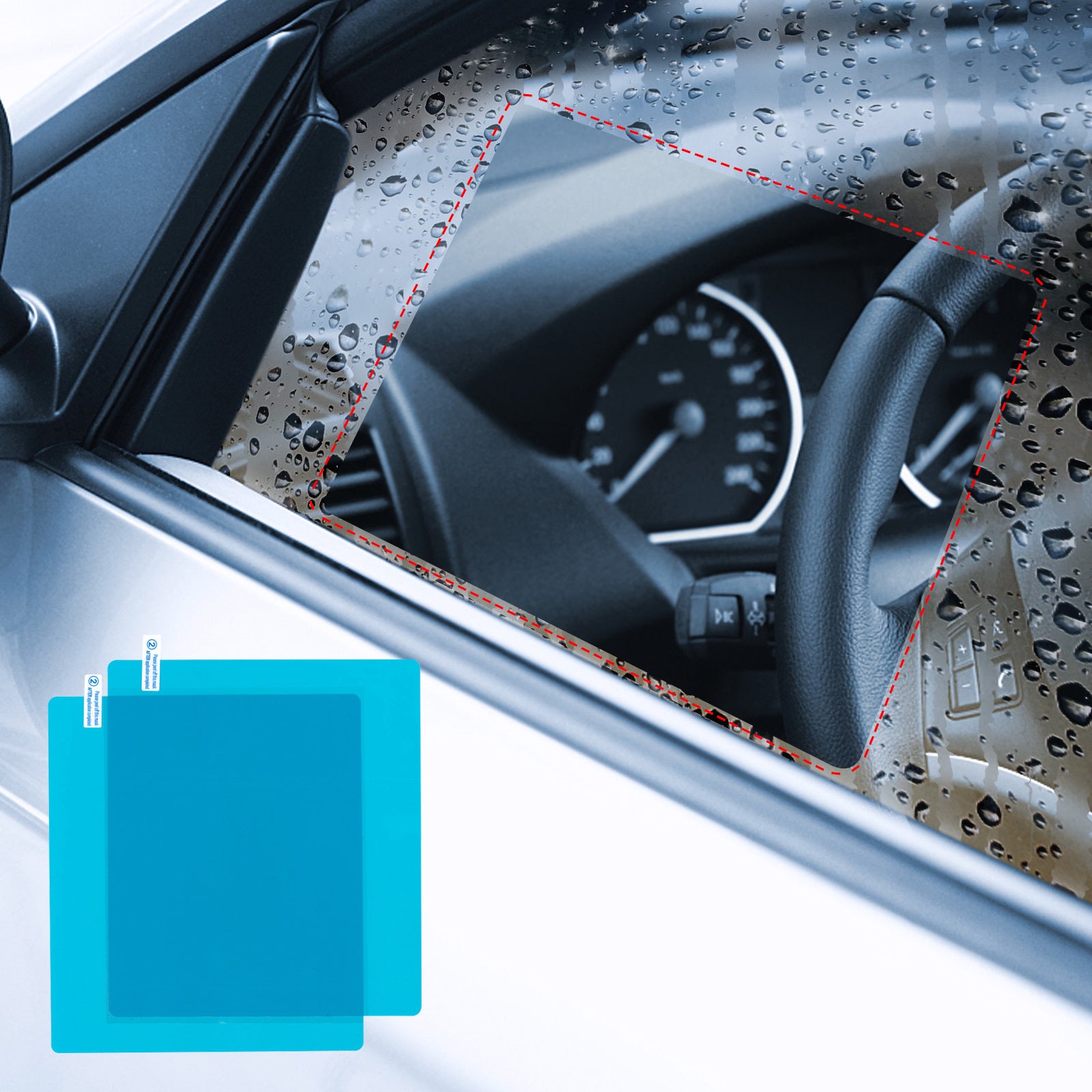 2pcs Car Side Window Film Rainproof Anti Fog Mirror Sticker 16.6 x 29.7in