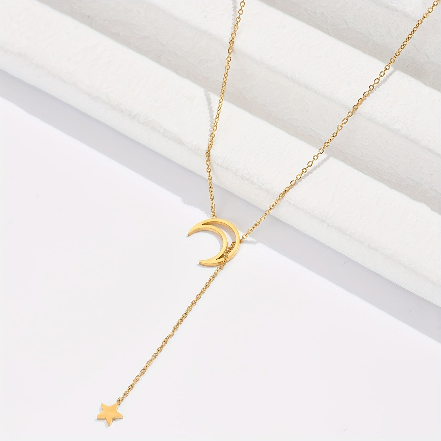 Stainless Steel Moon Star Pendant Necklace 14K Plated Neck Jewelry Gift