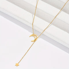 Stainless Steel Moon Star Pendant Necklace 14K Plated Neck Jewelry Gift