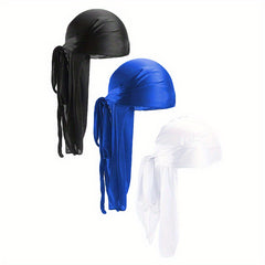 3pcs Unisex Satin Head Scarf Stretchy Bandana Beanie Durag Turban Cap