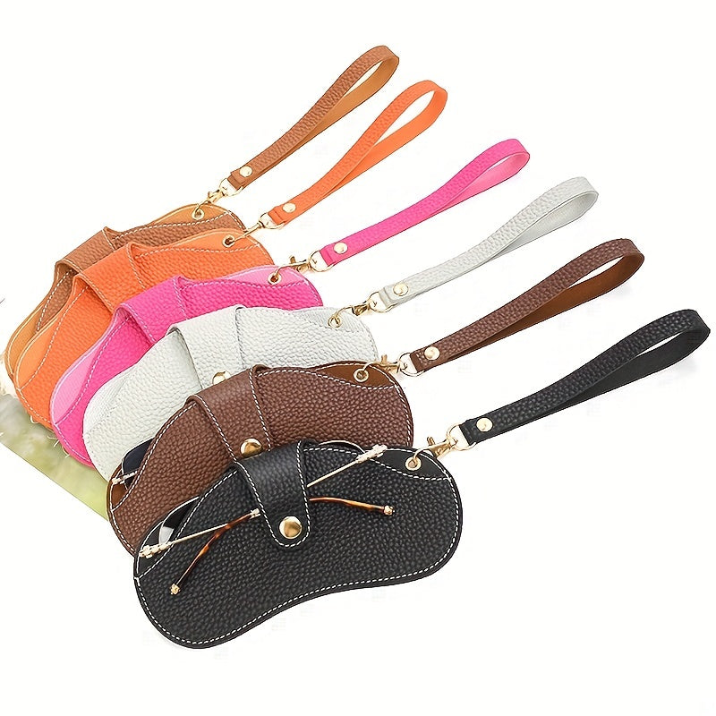 Lychee Embossed Glasses Cover Snap PU Leather Sunglasses Bag