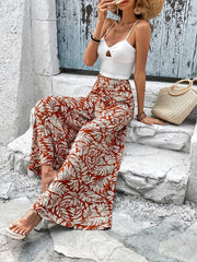 Floral Wide Leg Pants High Waist Casual Wear