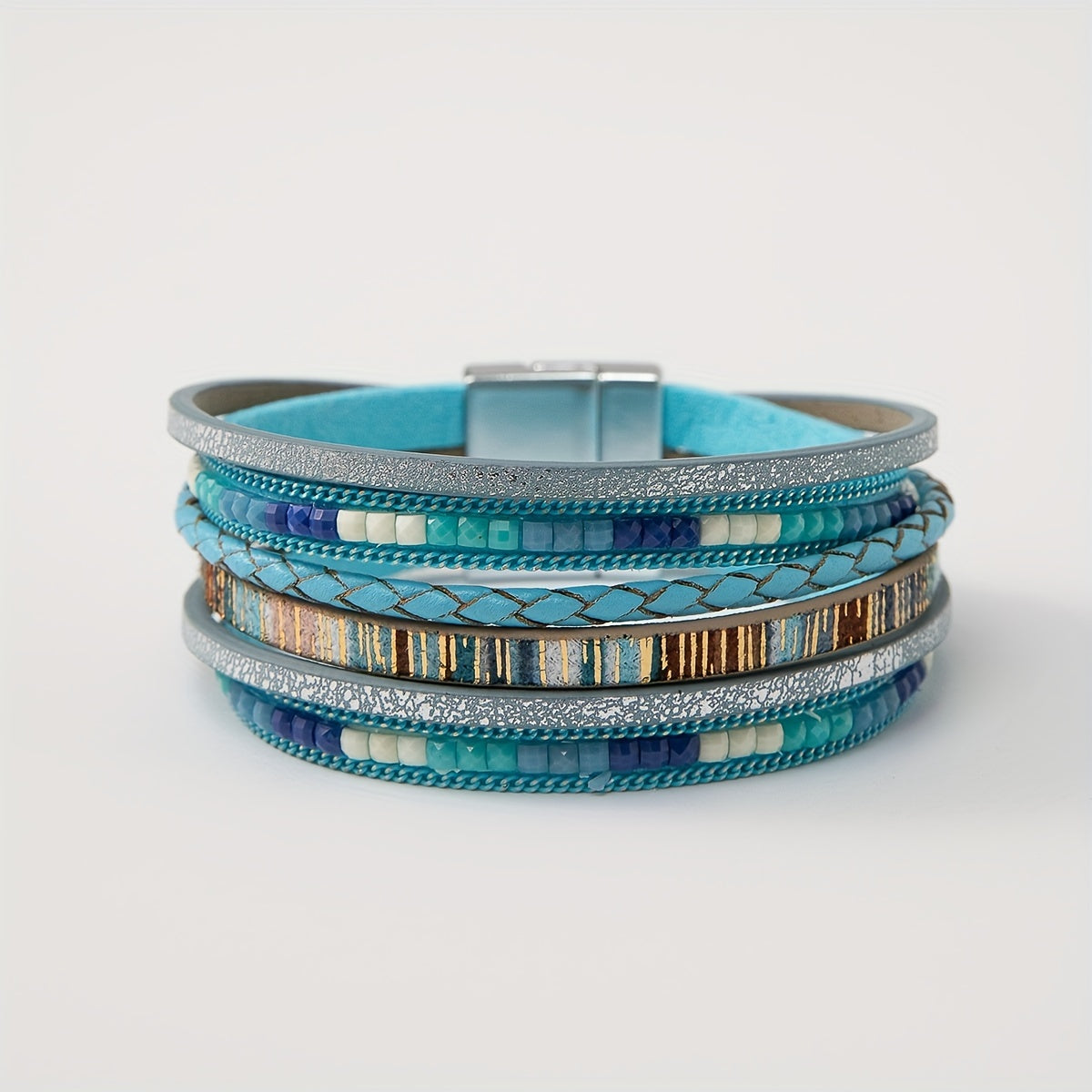 Colorful Boho PU Leather Wrap Bracelet Magnetic Buckle