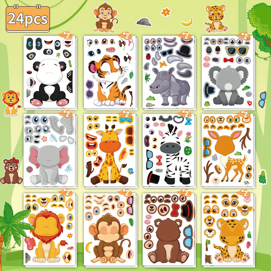 24pcs Animal Face Changing Stickers Fun Toy Patterns Non Repea