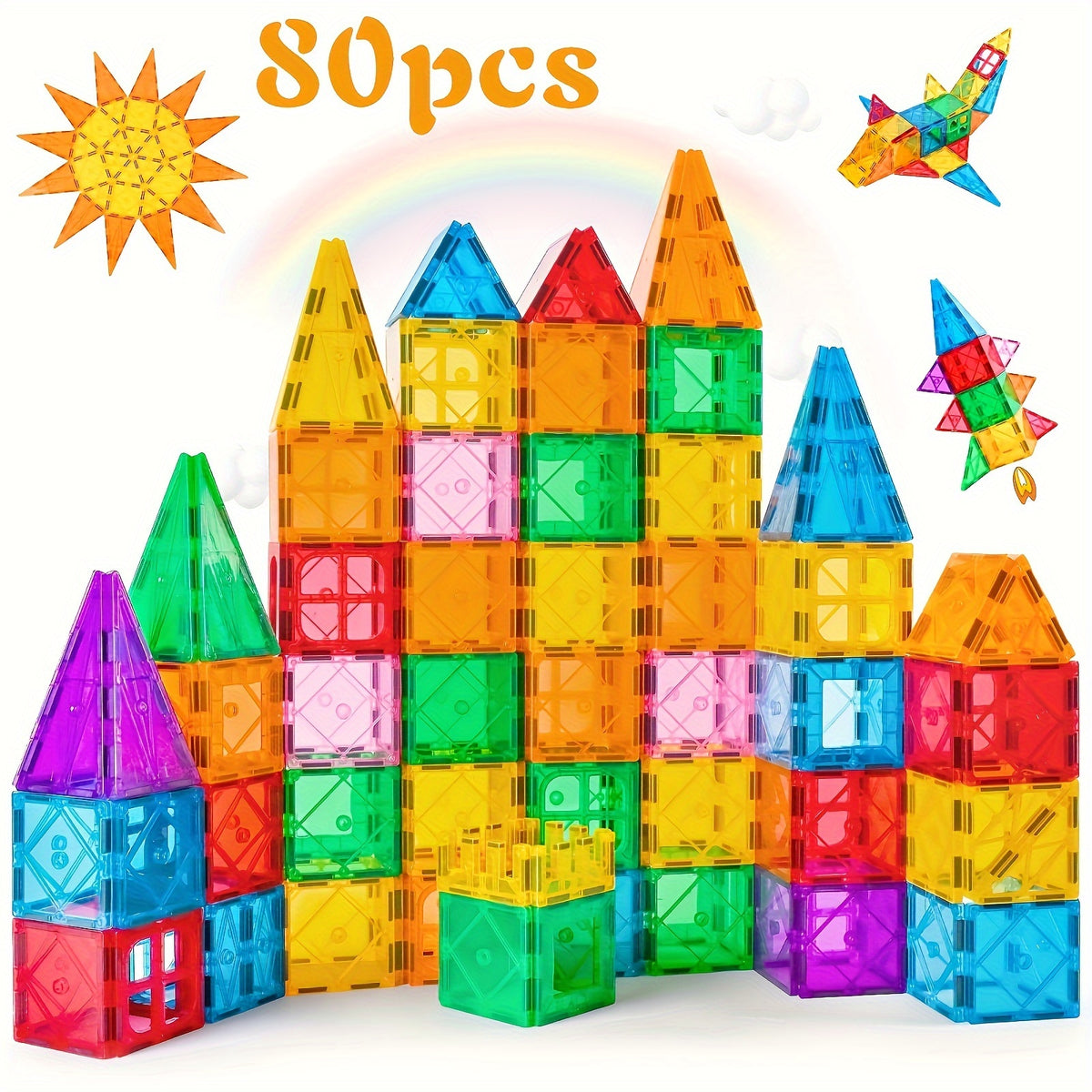 Magnetic Building Blocks Toys Kids 80pcs Learning Educational Construction