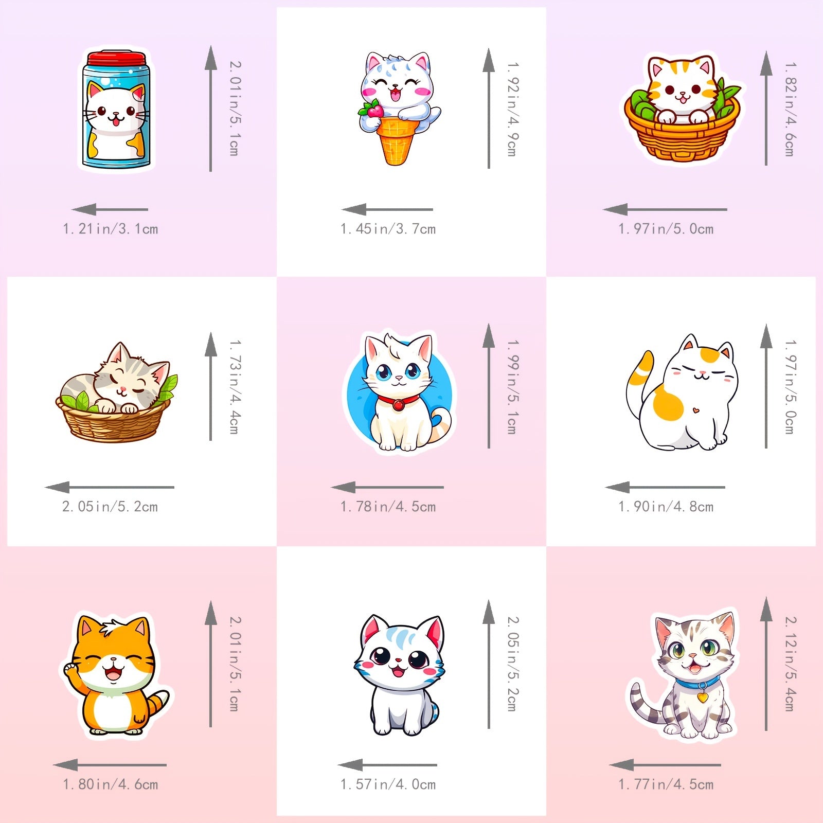 50pcs Cat Stickers Pack Waterproof Vinyl Cartoon Cat Stickers
