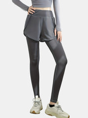 High Waist Yoga Sports Pants with Side Pockets Solid Leggings Skorts