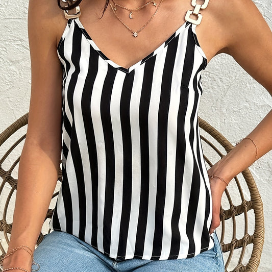 Striped Spaghetti Strap V Neck Sleeveless Cami Top