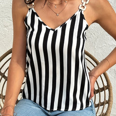 Striped Spaghetti Strap V Neck Sleeveless Cami Top