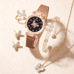 Butterfly Rhinestone Quartz Watch with Bracelet and Jewelry Set