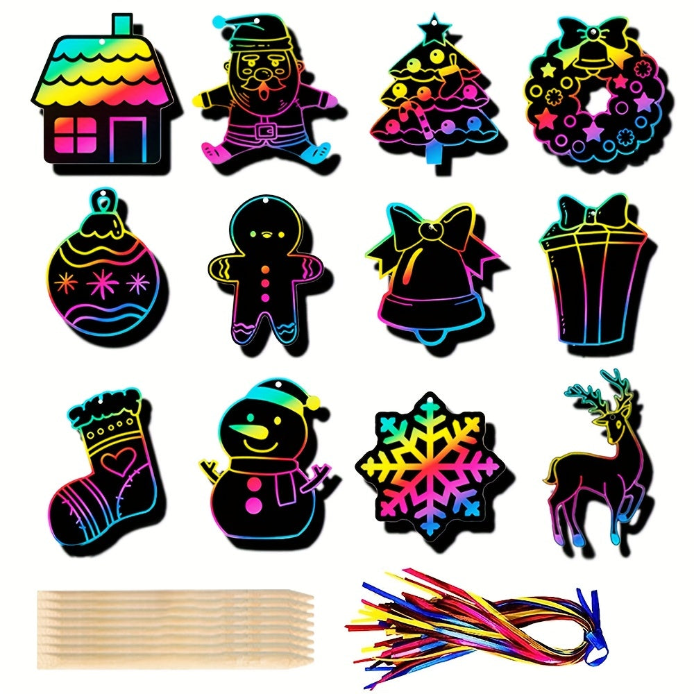 12pcs Rainbow Scratch Christmas Ornaments Magic Scratch Off Cards