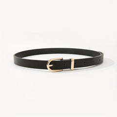 Golden Oval Pin Buckle Belt PU Leather Thin Belt Dress Girdle For Women