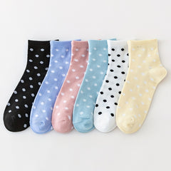 6 Pairs Polka Dot Crew Socks Women's Stockings