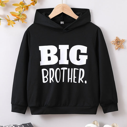 BIG BROTHER Letter Print Boys Casual Pullover Long Sleeve Hoodies