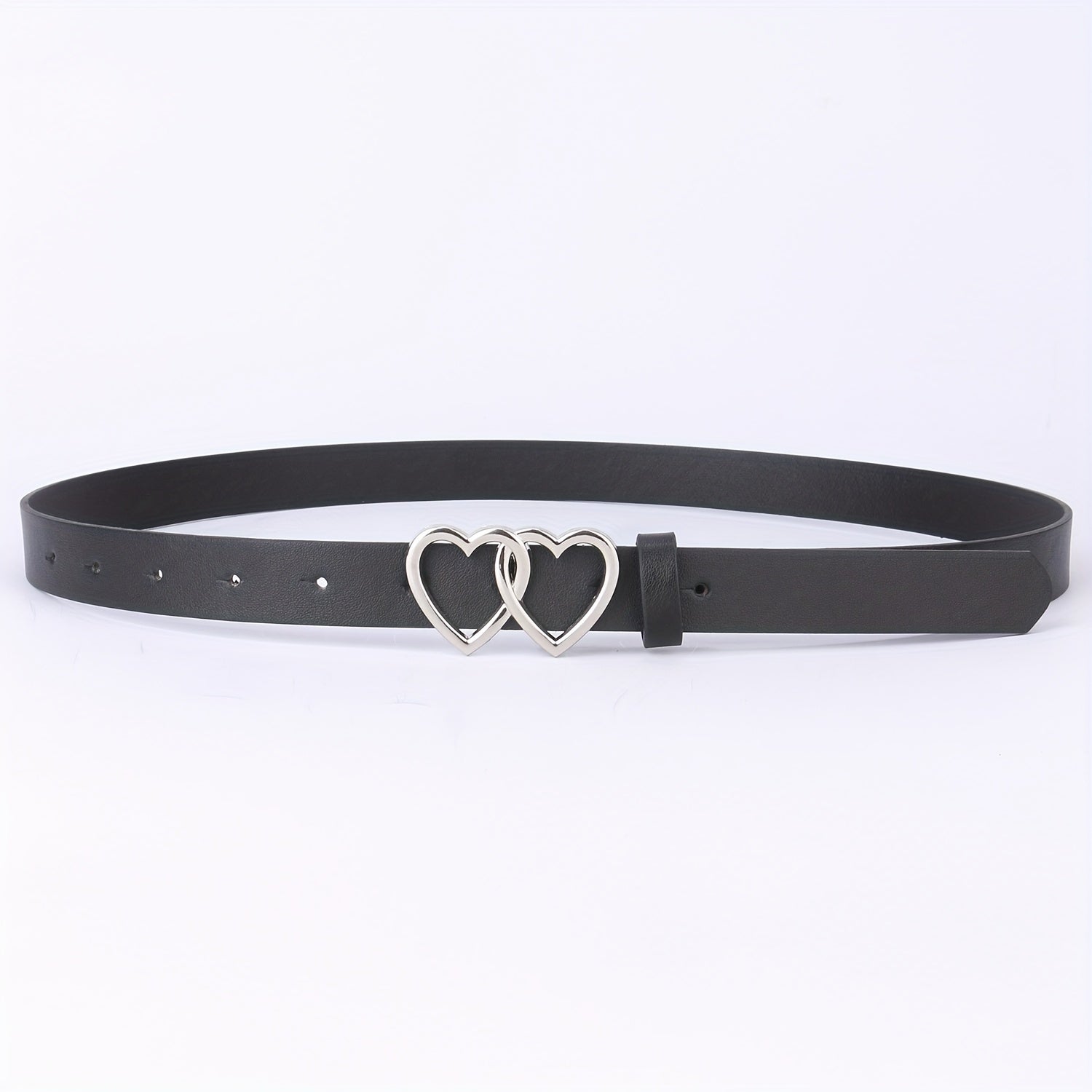 PU Leather Thin Belt Double Heart Metal Buckle Jeans Dress Coat Belts