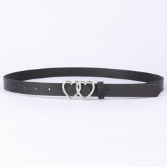 PU Leather Thin Belt Double Heart Metal Buckle Jeans Dress Coat Belts