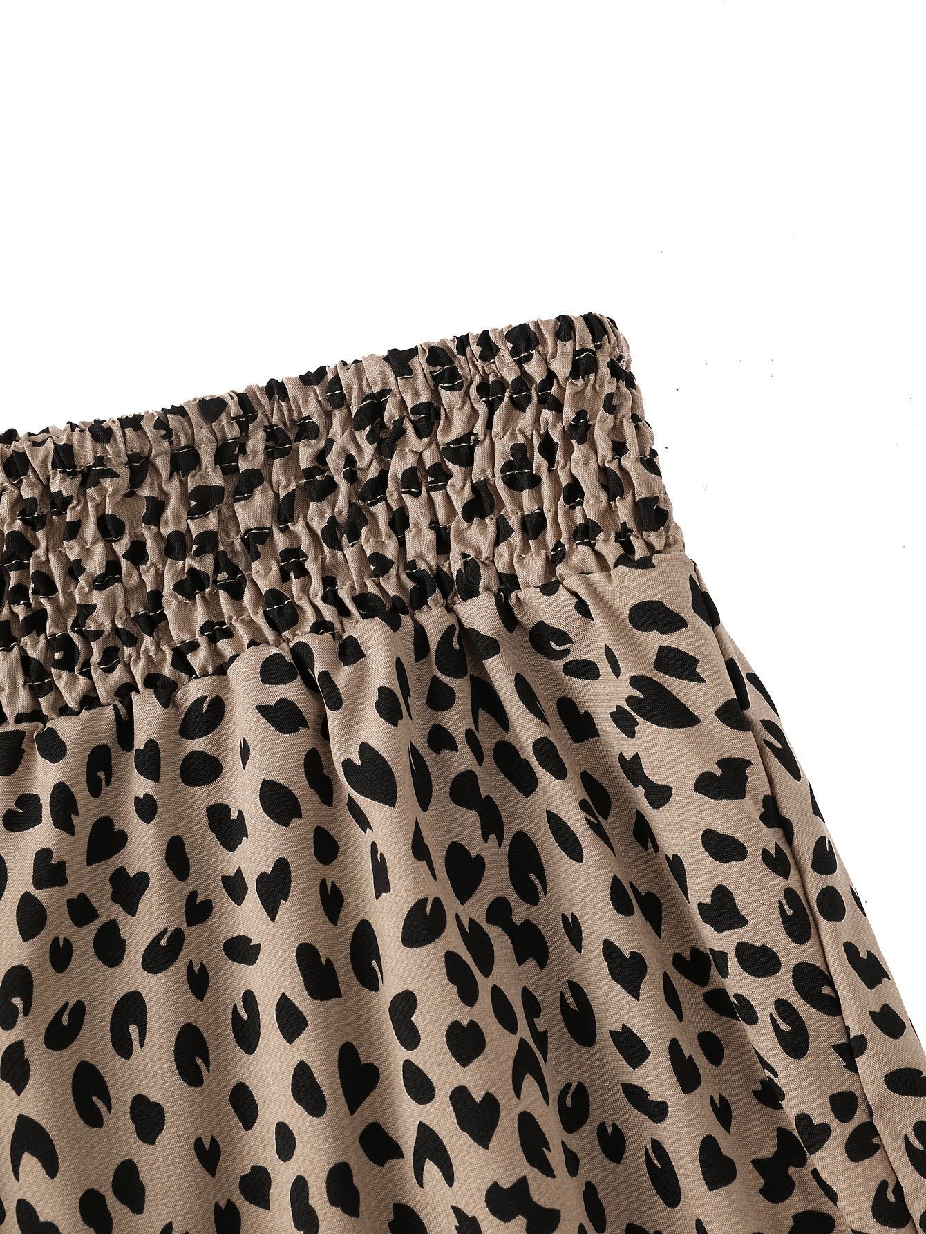  Heart Print Shirred Waist Wide Leg Trousers