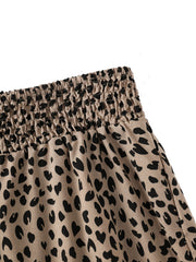  Heart Print Shirred Waist Wide Leg Trousers