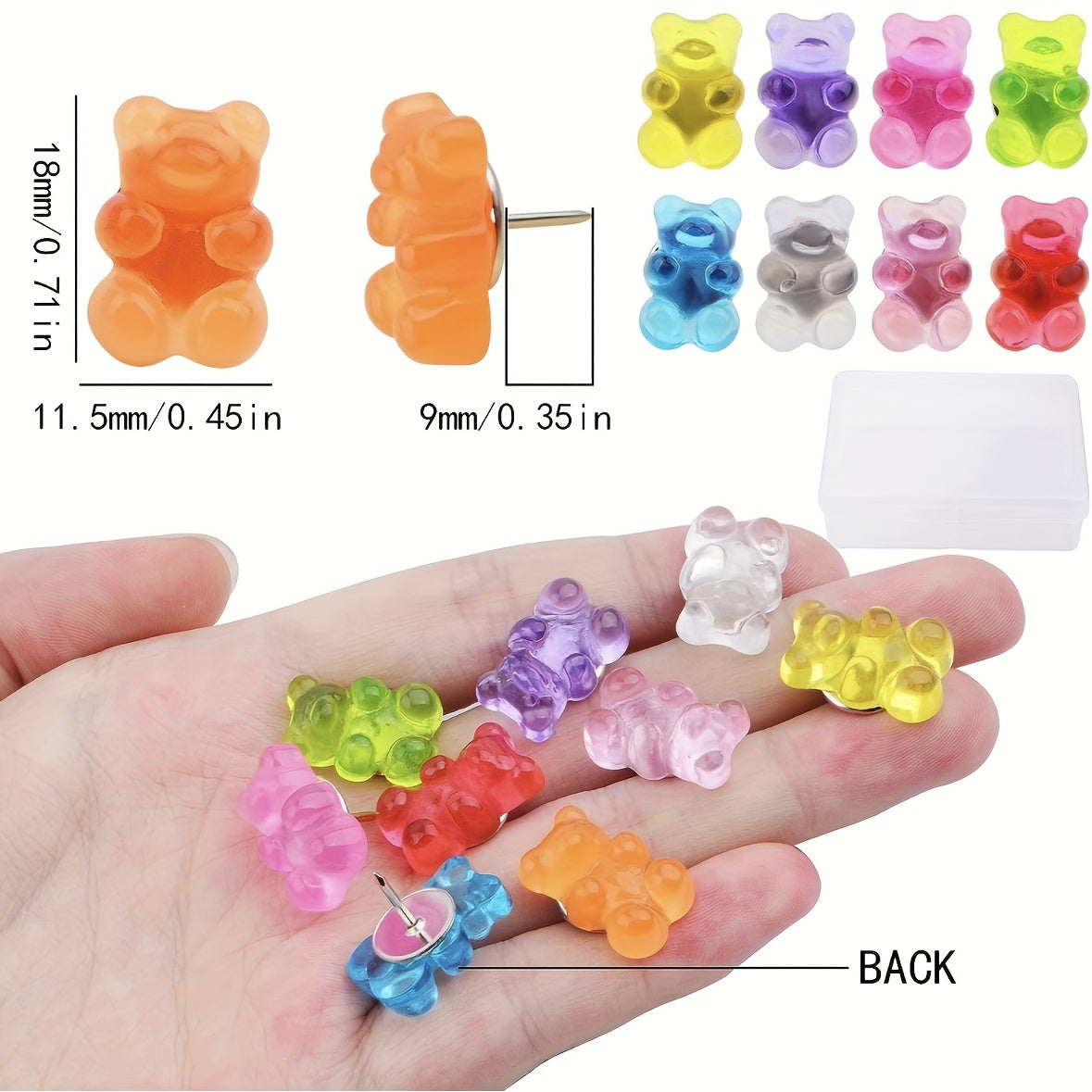 50pcs Bear Pushpins Translucent Decorative Pins for Cork Boards