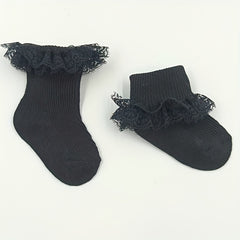 3 Pairs Baby Toddler Lace Ruffled Socks For Autumn Winter