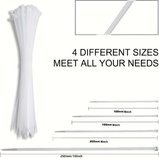 250pcs Self-locking Nylon Cable Ties Assorted Sizes for Office and Workshop Use