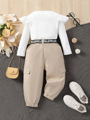 2pc Baby Girls Ruffle Knit Top & Cargo Pant Set
