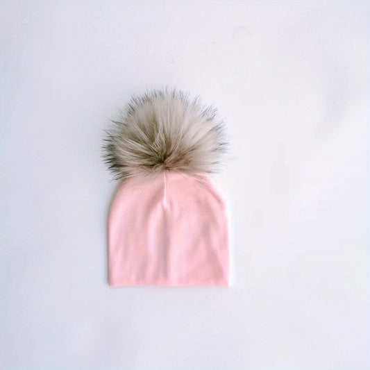 Faux Fur Pom Pom Baby Hat for Newborn Photos