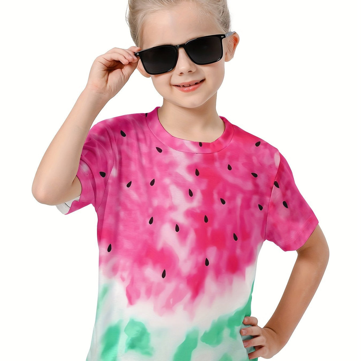 Watermelon Gradient Short Sleeve T shirt Girls Summer Sports Gift