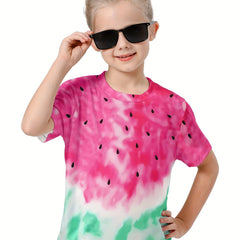 Watermelon Gradient Short Sleeve T shirt Girls Summer Sports Gift