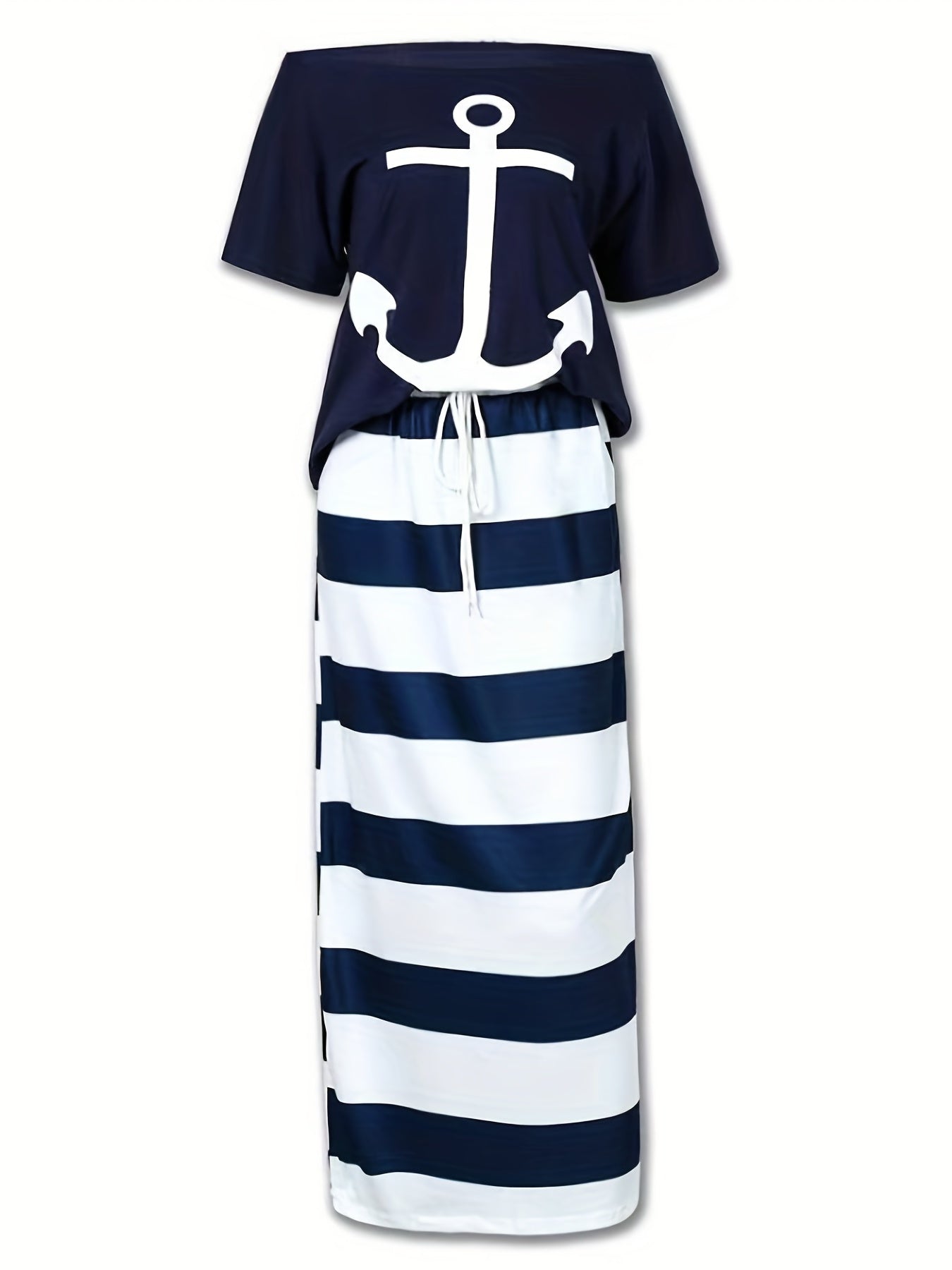 Off Shoulder T-shirt & Striped Skirt Set