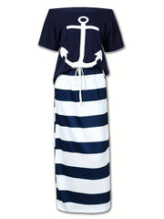 Off Shoulder T-shirt & Striped Skirt Set